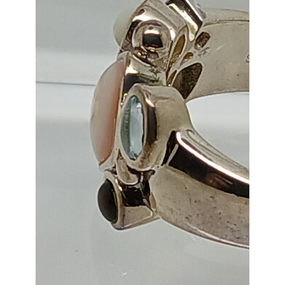 Vintage 1990's Sterling Silver Gemstone Ring Size 10 Lapis MOP Amethyst Topaz - Picture 4 of 13